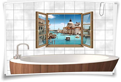 Fliesen-Aufkleber Fliesen-Bild Fenster Venedig Italien Antik Denkmal Boote Schiffe Wasser Meer Bad WC Aufkleber Folie Deko Digitaldruck, 120x78cm, 15x20cm (BxH) wb22fb572-118289 von Medianlux