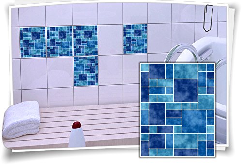 Fliesenaufkleber Fliesenbild Fliesen Fliesenimitat Aufkleber Mosaik Blau, 8 Stück, 15x20cm von Medianlux