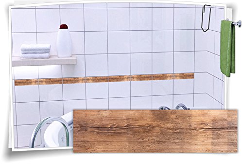 Medianlux Fliesenaufkleber Fliesenbordüre Bordüre Fliesen Holz Kachel Aufkleber, 4 Stück, 30x7,8cm (BxH) von Medianlux