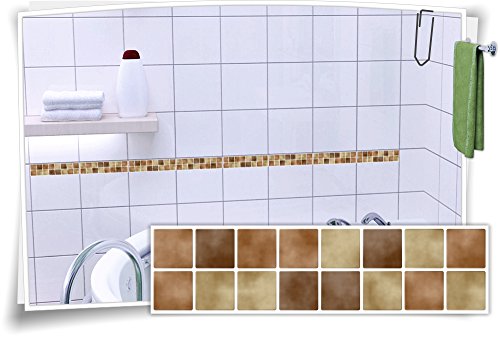 Fliesenaufkleber Fliesenbordüre Bordüre Mosaik Braun Kachel Aufkleber FB1, 12 Stück, 25x6,5cm (BxH) von Medianlux