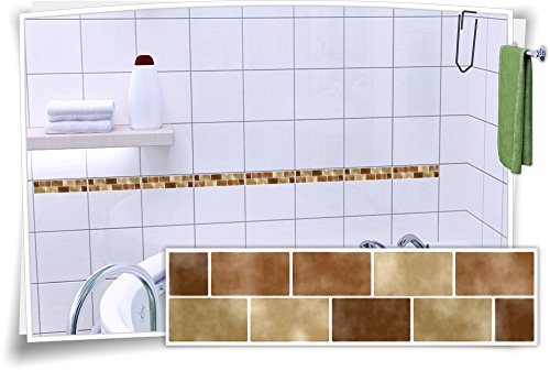 Fliesenaufkleber Fliesenbordüre Bordüre Mosaik Braun Kachel Aufkleber FB2, 20 Stück, 20x5,2cm (BxH) von Medianlux