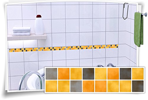 Fliesenaufkleber Fliesenbordüre Bordüre Mosaik Gelb Grau Aufkleber FB3, 20 Stück, 20x5,2cm (BxH) von Medianlux
