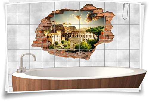 Medianlux Fliesen-Aufkleber-3D Fliesen-Bild Fliesen-Tattoo Wand-Durchbruch Badezimmer-Deko italienisch Italien Reise-n Rom Amphitheater, 75x50cm, 15x20cm (BxH) von Medianlux