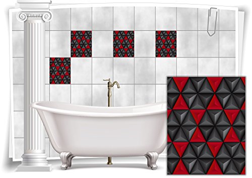 Medianlux Fliesen-Aufkleber Bild Mosaik Kachel Rot Schwarz Retro Dreiecke Bad WC Deko Folie Badezimmer, 12 Stück, 20x25cm von Medianlux