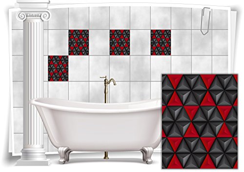 Medianlux Fliesen-Aufkleber Bild Mosaik Kachel Rot Schwarz Retro Dreiecke Bad WC Deko Folie Badezimmer, 8 Stück, 15x20cm von Medianlux