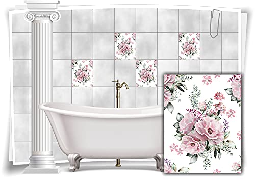 Medianlux Fliesen-Aufkleber Fliesen-Bild Blumen Blätter Nostalgie Floral Rosa Bad WC Deko, 12 Stück, 20x25cm m13m180h-141385 von Medianlux