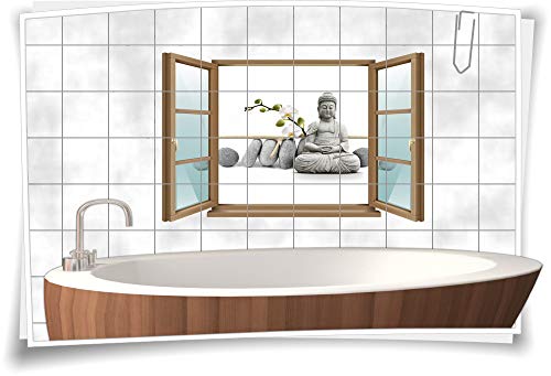 Medianlux Fliesen-Aufkleber Fliesen-Bild Fenster Buddha Orchidee Steine SPA Wellness Bad WC Aufkleber Folie Deko Digitaldruck Sticker, 120x78cm, 15x20cm (BxH) wb22fb844-130109 von Medianlux