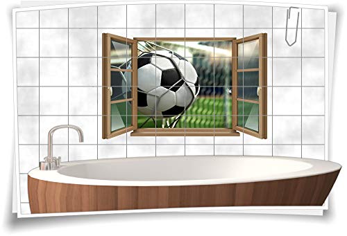 Medianlux Fliesen-Aufkleber Fliesen-Bild Fenster Fußball Tor Netz Rasen Grün WM EM Bad WC Aufkleber Folie Deko Digitaldruck Sticker, 90x58cm, 15x20cm (BxH) wb22fb749-128736 von Medianlux