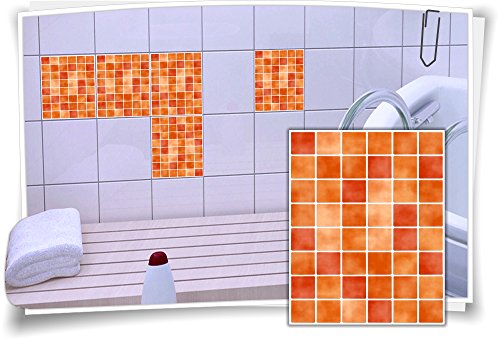 Medianlux Fliesen-Aufkleber Fliesen-Bild Fliesen-Imitat Mosaik Orange Bad WC Deko Dekor Badezimmer Kachel Folie Digitaldruck, 12 Stück, 20x25cm von Medianlux