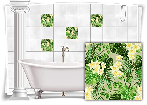 Medianlux Fliesen-Aufkleber Fliesen-Bild Kachel Blumen Blätter Gelb Grün Sticker Bad WC Deko Küche Digitaldruck Folie, 12 Stück, 15x15cm m13m72-96006 von Medianlux