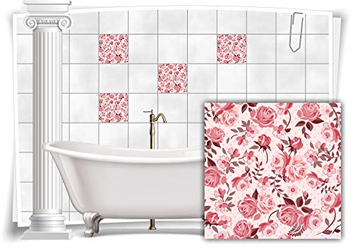 Medianlux Fliesen-Aufkleber Fliesen-Bild Kachel Rosen Blumen Rot Rosa Sticker Bad WC Deko Küche Digitaldruck Folie, 12 Stück, 10x10cm m13m70-95944 von Medianlux