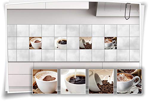 Medianlux Fliesen-Aufkleber Fliesen-Bild Kaffee Cappuccino Latte-Macchiato Espresso Kaffeebohnen Küche Deko Folie Cofe, 10x10cm von Medianlux