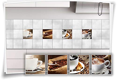 Medianlux Fliesen-Aufkleber Fliesen-Bild Kaffee Cappuccino Latte-Macchiato Espresso Kaffeebohnen Küche Deko Folie Cofe, 10x10cm von Medianlux