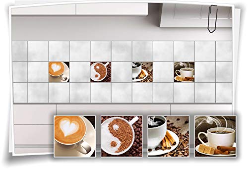 Medianlux Fliesen-Aufkleber Fliesen-Bild Kaffee Cappuccino Latte-Macchiato Espresso Kaffeebohnen Küche Deko Folie Cofe, 15x15cm von Medianlux
