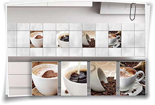 Medianlux Fliesen-Aufkleber Fliesen-Bild Kaffee Cappuccino Latte-Macchiato Espresso Kaffeebohnen Küche Deko Folie Cofe, 20x25cm von Medianlux