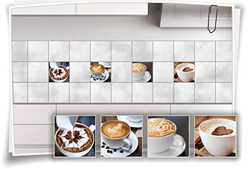 Fliesen-Aufkleber Fliesen-Bild Kaffee Cappuccino Latte-Macchiato Espresso Kaffeebohnen Küche Deko Folie Coffee, 15x15cm von Medianlux