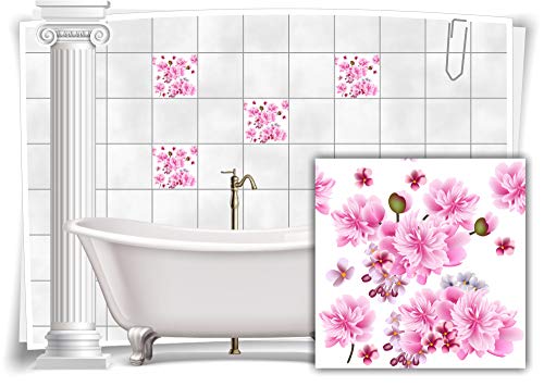 Medianlux Fliesen-Aufkleber Fliesen-Bild Kirschblüten Lotus-Blumen Rosa Pink Bad WC Deko Küche, 12 Stück, 20x20cm m13m104-101463 von Medianlux