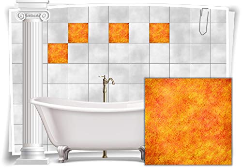 Medianlux Fliesen-Aufkleber Fliesen-Bild Mosaik Kachel Struktur Orange Sticker Bad WC Küche Deko Digitaldruck Folie, 12 Stück, 15x15cm m18-orange-95077 von Medianlux