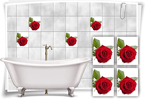 Medianlux Fliesen-Aufkleber Fliesen-Bild Rosen Blume Blätter SPA Rot Grün Weiss Bad WC, 20x25cm fp5p249h-82972 von Medianlux