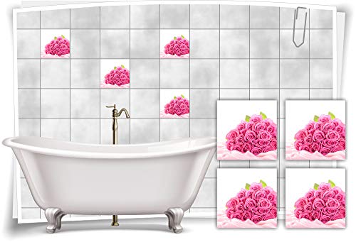 Medianlux Fliesen-Aufkleber Fliesen-Bild Rosen Blumen-Strauss SPA Pink Rosa Weiss Bad WC, 10x10cm fp5p246q-82937 von Medianlux