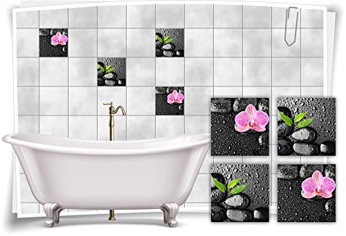 Medianlux Fliesen-Aufkleber Fliesen-Bild Steine Orchidee SPA Wellness Schwarz Bad WC Deko Digitaldruck Sticker, 15x15cm fp5p278q-98602 von Medianlux