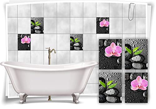 Medianlux Fliesen-Aufkleber Fliesen-Bild Steine Orchidee SPA Wellness Schwarz Bad WC Deko Digitaldruck Sticker, 15x20cm fp5p278h-98599 von Medianlux