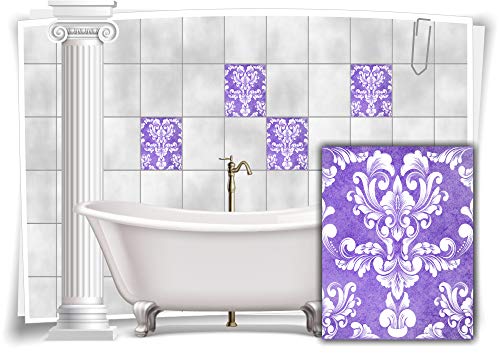 Medianlux Fliesen-Aufkleber Fliesen-Bilder Damast Barock Nostalgie Retro Floral Violett Bad WC Deko Folie Badezimmer Dekoration, 12 Stück, 20x25cm m20h-violett-108355 von Medianlux