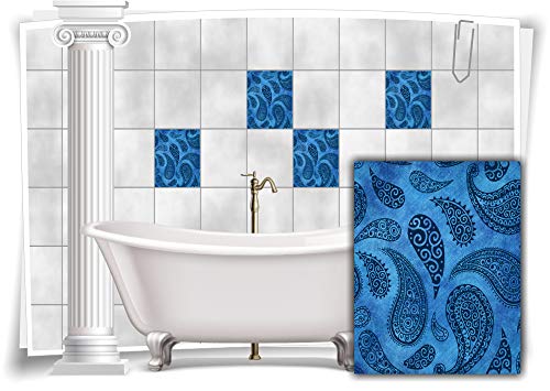 Medianlux Fliesen-Aufkleber Fliesen-Bilder Paisley Barock Nostalgie Retro Floral Blau Bad WC Deko Folie Badezimmer Dekoration, 4 Stück, 20x25cm m22h-blau-115206 von Medianlux