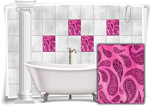 Medianlux Fliesen-Aufkleber Fliesen-Bilder Paisley Barock Nostalgie Retro Floral Pink Bad WC Deko Folie Badezimmer Dekoration, 12 Stück, 15x20cm m22h-pink-115332 von Medianlux