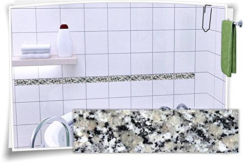 Medianlux Fliesen-Aufkleber Fliesen-Bordüre Granit Marmor Kachel Aufkleber Stein Deko Bad, 20 Stück, 20x5,2cm (BxH) von Medianlux