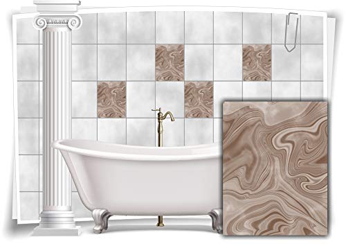 Fliesen-Aufkleber Folie Marmor Öl Ölfarben Abstrakt Creme Beige Braun Bad WC Deko Küche, 8 Stück, 15x20cm m23m26h-137343 von Medianlux