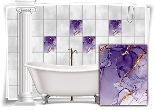 Medianlux Fliesen-Aufkleber Folie Marmor Öl Ölfarben Abstrakt Gold Violett Lila Bad WC Deko Küche, 12 Stück, 15x20cm m23m32h-137607 von Medianlux