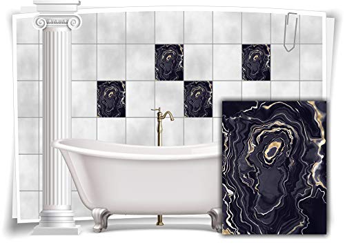 Medianlux Fliesen-Aufkleber Folie Marmor Öl Ölfarben Abstrakt Schwarz Gold Bad WC Deko Küche, 12 Stück, 20x25cm m23m87h-139684 von Medianlux