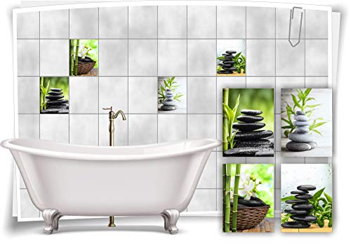 Medianlux Fliesen-Aufkleber SPA Wellness Bambus Steine Blüten Blätter Grün Schwarz Bad WC Deko Digitaldruck Sticker, 15x20cm fp5p330h-99365 von Medianlux