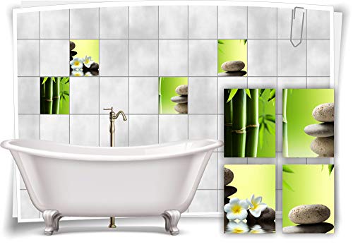 Medianlux Fliesen-Aufkleber SPA Wellness Bambus Steine Blumen Grün Tempel-Blüten Bad WC Deko Digitaldruck Sticker, 15x20cm fp5p302h-98948 von Medianlux