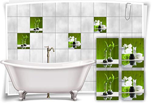 Medianlux Fliesen-Aufkleber SPA Wellness Bambus Steine Salz Schale Grün Weiß Bad WC Deko, 20x25cm fp5p463h-134371 von Medianlux