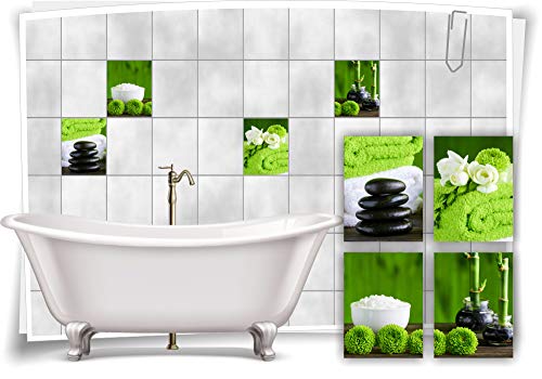 Medianlux Fliesen-Aufkleber SPA Wellness Grün Steine Salz Bambus Handtuch Bad WC Deko Digitaldruck Sticker, 20x25cm fp5p288h-98710 von Medianlux