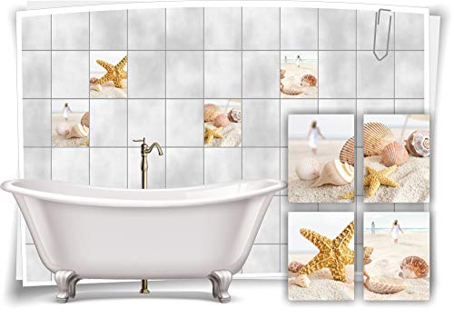 Medianlux Fliesen-Aufkleber SPA Wellness Muscheln Seestern Sand Strand Ufer Bad WC Deko, 20x25cm fp5p408h-133742 von Medianlux