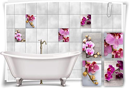 Medianlux Fliesen-Aufkleber SPA Wellness Orchidee Blüten Violett Holz AST Grün Bad WC Deko, 20x20cm fp5p566q-135633 von Medianlux
