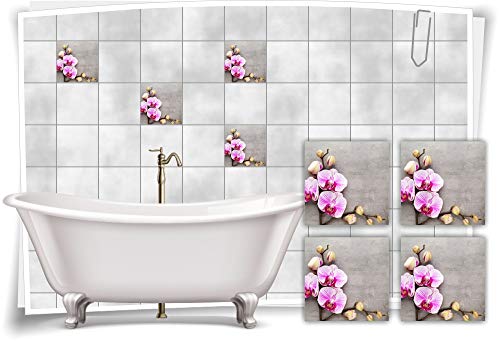 Medianlux Fliesen-Aufkleber SPA Wellness Orchidee Blumen Beton Grau Rosa Bad WC Deko, 15x15cm fp5p590q-135908 von Medianlux