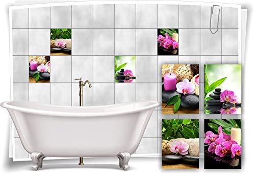 Medianlux Fliesen-Aufkleber SPA Wellness Orchidee Kerze Bambus Steine Lila Grün Bad WC Deko, 15x20cm fp5p464h-134381 von Medianlux