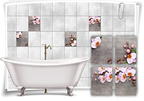 Medianlux Fliesen-Aufkleber SPA Wellness Orchidee Knospen Blumen Grau Beton Bad WC Deko, 20x25cm fp5p440h-134108 von Medianlux