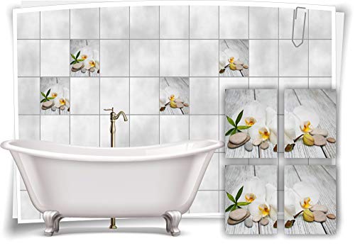 Medianlux Fliesen-Aufkleber SPA Wellness Orchidee Stein Holz Blüten Weiß Grün Grau Bad WC Deko, 15x20cm fp5p653h-140334 von Medianlux