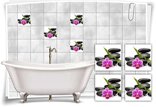 Medianlux Fliesen-Aufkleber SPA Wellness Orchidee Steine Violett Schwarz Grün Bad WC Deko, 10x10cm fp5p443q-134145 von Medianlux