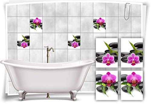 Medianlux Fliesen-Aufkleber SPA Wellness Orchidee Steine Violett Schwarz Grün Bad WC Deko, 20x25cm fp5p445h-134165 von Medianlux