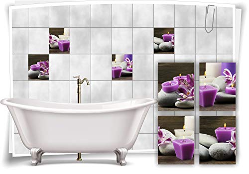 Medianlux Fliesen-Aufkleber SPA Wellness Orchideen Violett Kerzen Steine Blumen Bad WC Deko Digitaldruck Sticker, 15x20cm fp5p300h-98925 von Medianlux