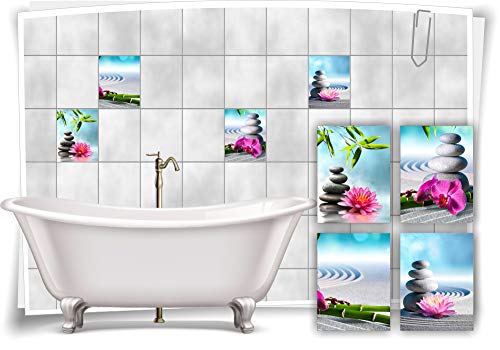 Medianlux Fliesen-Aufkleber SPA Wellness See-Rose Orchidee Bambus Sand Steine Pink Bad WC Deko Digitaldruck Sticker, 15x20cm fp5p319h-99220 von Medianlux