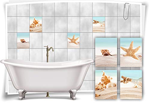 Medianlux Fliesen-Aufkleber SPA Wellness Seestern Muschel Flasche Post Sand AST Bad WC Deko, 20x25cm fp5p419h-133866 von Medianlux