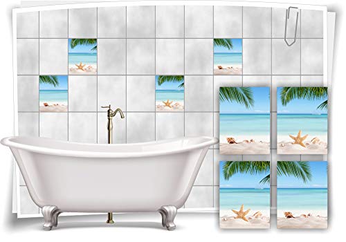 Medianlux Fliesen-Aufkleber SPA Wellness Seestern Muschel Palme Sand Strand Bad WC Deko, 20x25cm fp5p494h-134768 von Medianlux