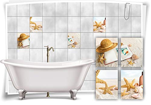 Medianlux Fliesen-Aufkleber SPA Wellness Seestern Muschel Sand Buch Hut Strand Bad WC Deko, 15x20cm fp5p473h-134487 von Medianlux